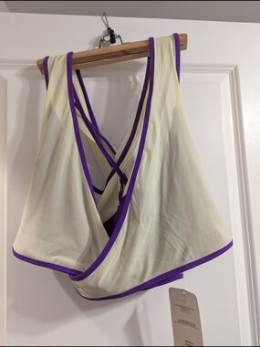Pretty Ivory & Purple Strappy Sports Bra